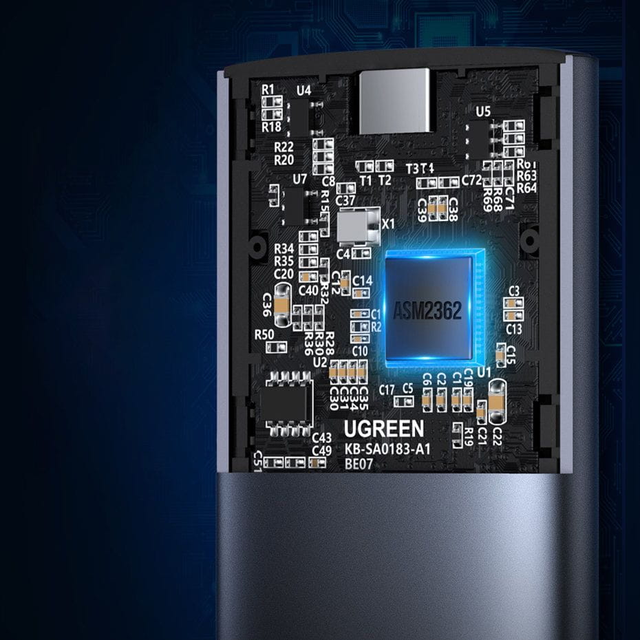 SSD-Gehäuse mit USB-C-Kabel 0,5 m, Ugreen CM400, M.2 B-Key SATA 3.0 5Gbps, Grau