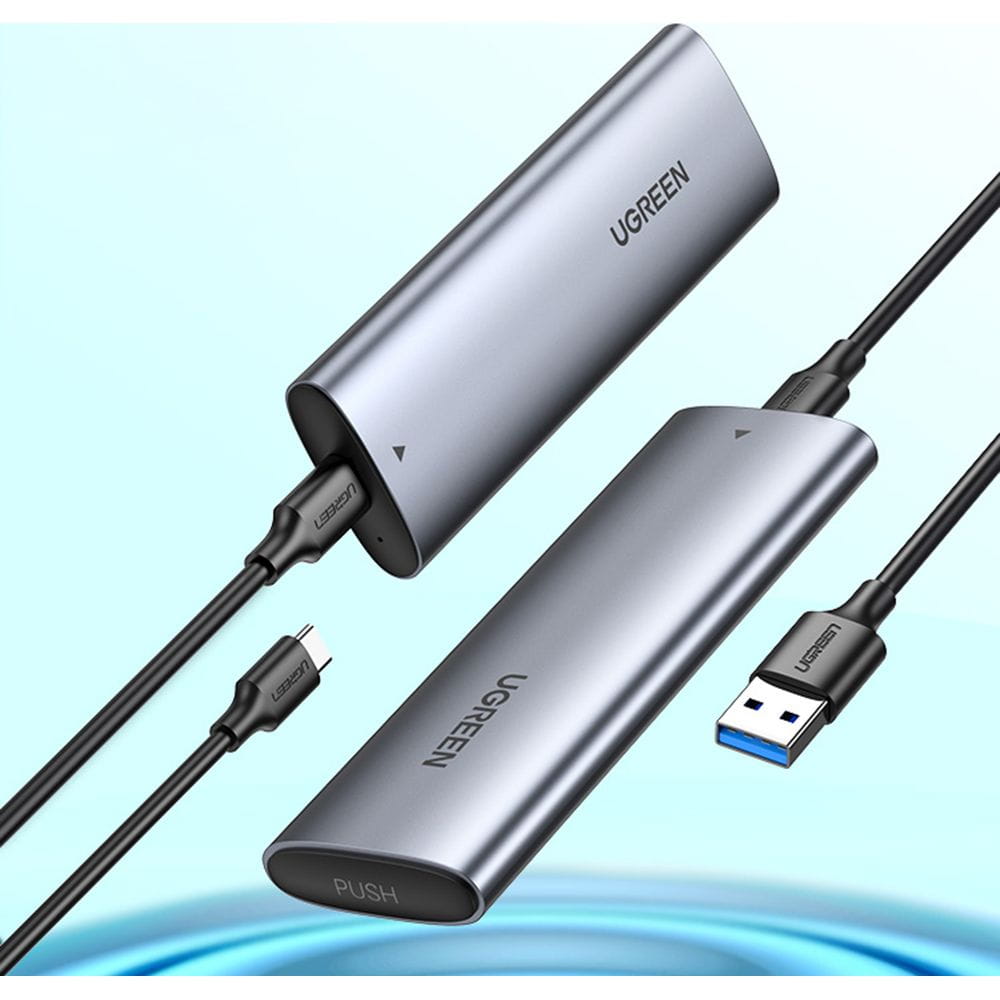 SSD-Gehäuse mit USB-C-Kabel 0,5 m, Ugreen CM400, M.2 B-Key SATA 3.0 5Gbps, Grau