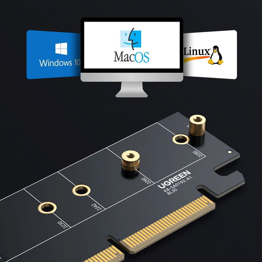 Erweiterungskarte, Adapter PCIe 4.0 x16 für M.2 NVMe M-Key, Ugreen CM465, Schwarz