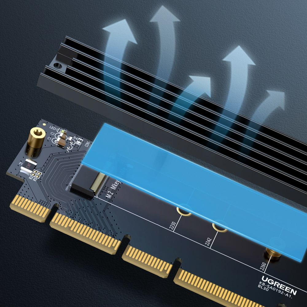 Erweiterungskarte, Adapter PCIe 4.0 x16 für M.2 NVMe M-Key, Ugreen CM465, Schwarz