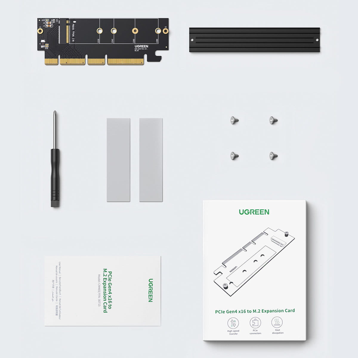 Erweiterungskarte, Adapter PCIe 4.0 x16 für M.2 NVMe M-Key, Ugreen CM465, Schwarz