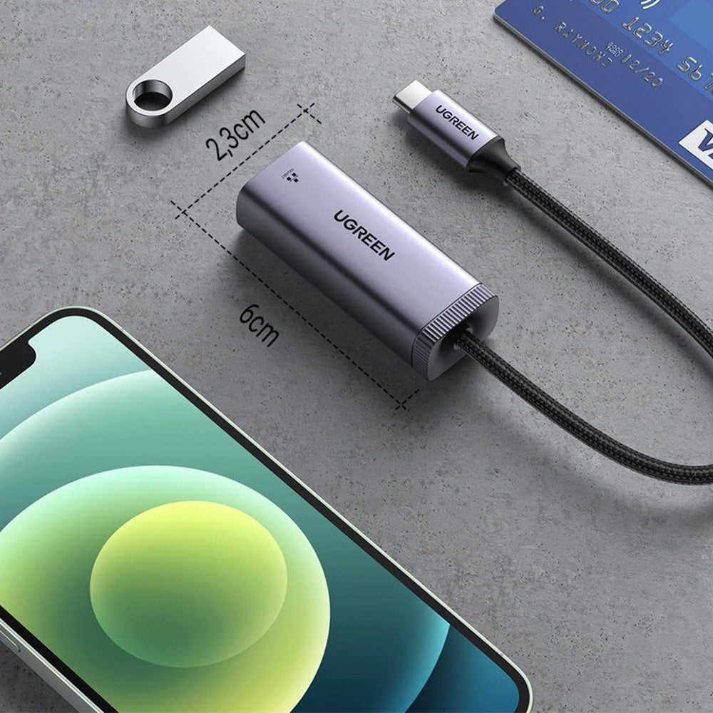 Adapter USB-C für Ethernet (RJ45), 1000 Mbps, Ugreen CM483, Schwarz-Grau