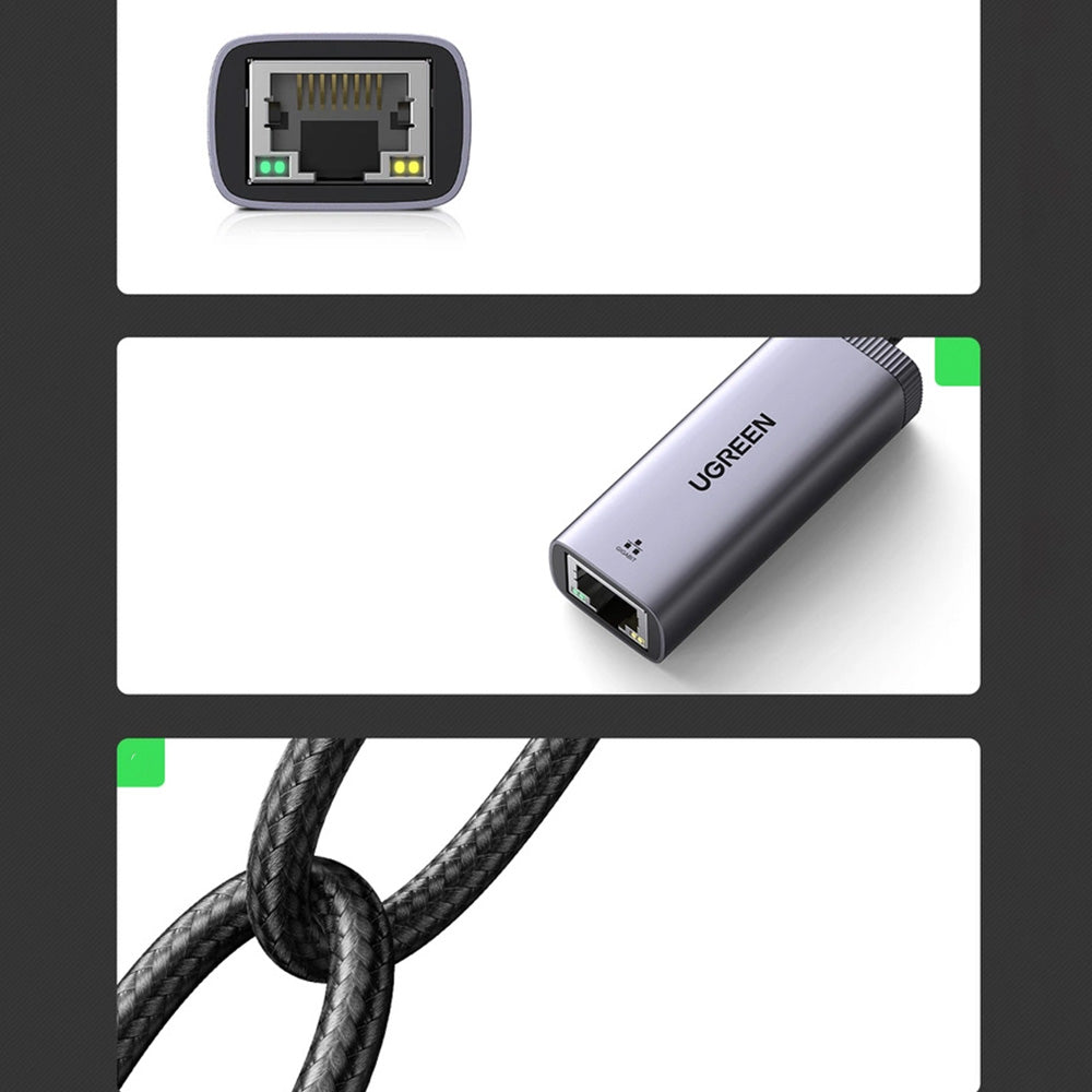 Adapter USB-C für Ethernet (RJ45), 1000 Mbps, Ugreen CM483, Schwarz-Grau