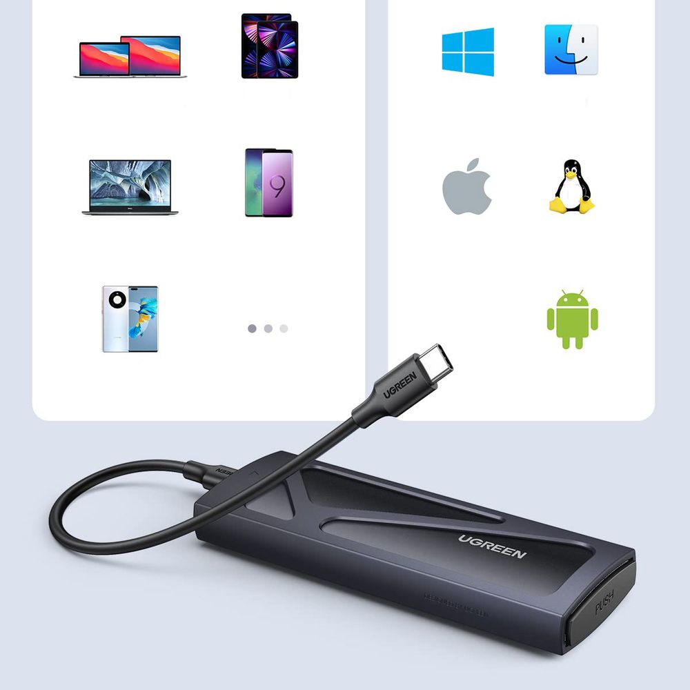 Festplattenfach, Festplattengehäuse für M.2 NVMe SSD mit USB-C 3.2-Anschluss, 10 Gbps, Ugreen CM578, Schwarz