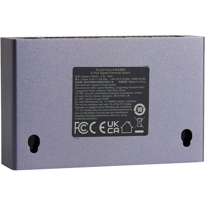 Switch Gigabit Ethernet 5-Port 1Gb/s, 5x RJ45, Ugreen CM633, Grau