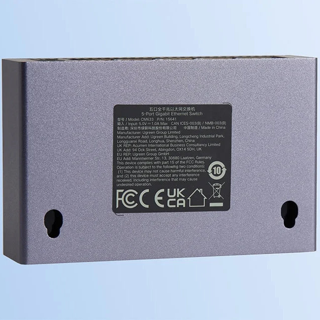 Switch Gigabit Ethernet 5-Port 1Gb/s, 5x RJ45, Ugreen CM633, Grau