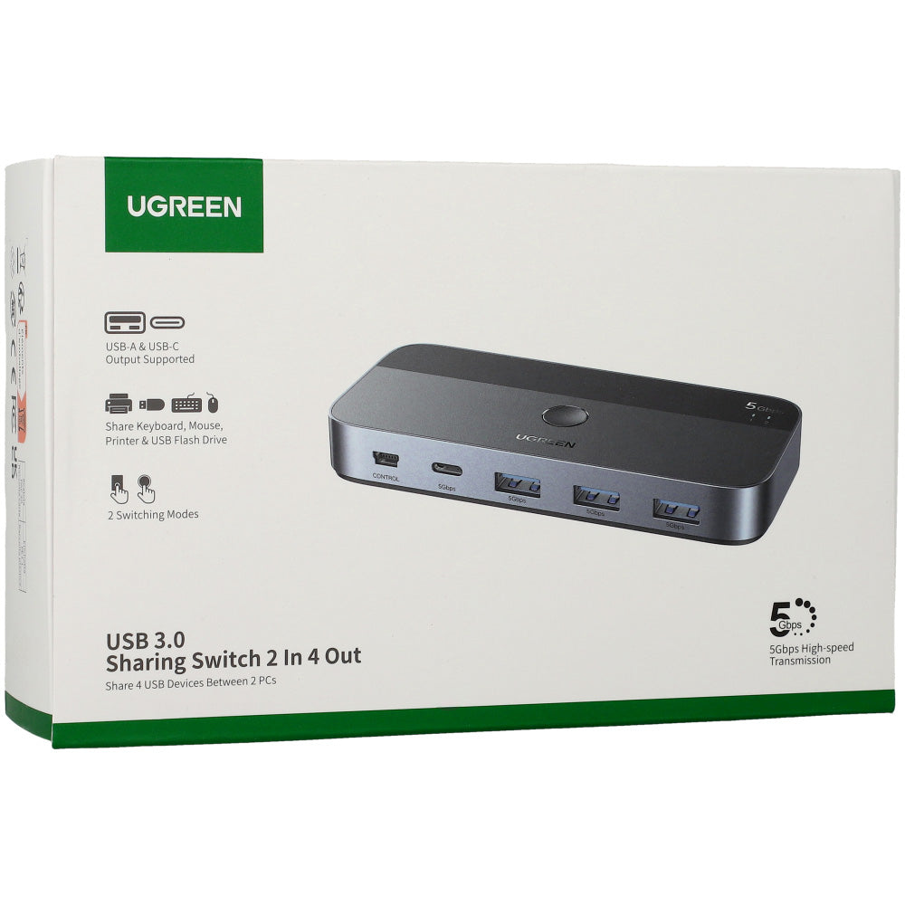 Switch, USB-Verteiler, USB 3.0, 3x USB-A, 1x USB-C + 2x kabel USB-A, Ugreen CM662, Schwarz