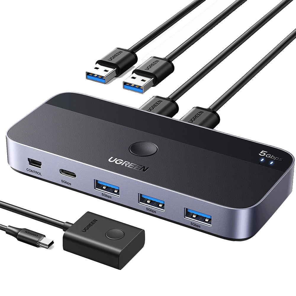 Switch, USB-Verteiler, USB 3.0, 3x USB-A, 1x USB-C + 2x kabel USB-A, Ugreen CM662, Schwarz