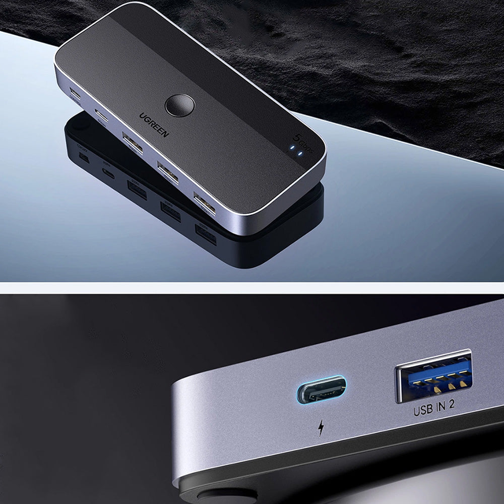 Switch, USB-Verteiler, USB 3.0, 3x USB-A, 1x USB-C + 2x kabel USB-A, Ugreen CM662, Schwarz
