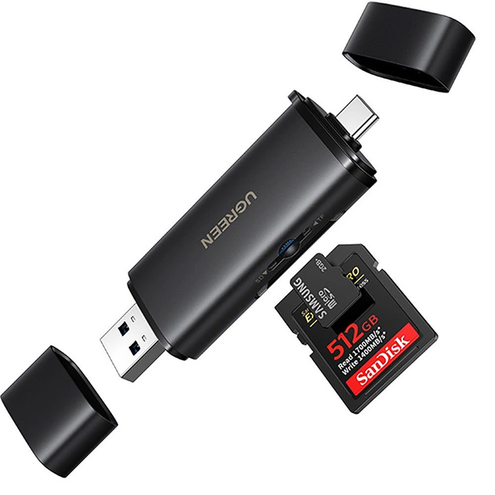Adapter, SD / microSD Kartenleser für USB 3.0 und USB-C, Ugreen CM803, Schwarz