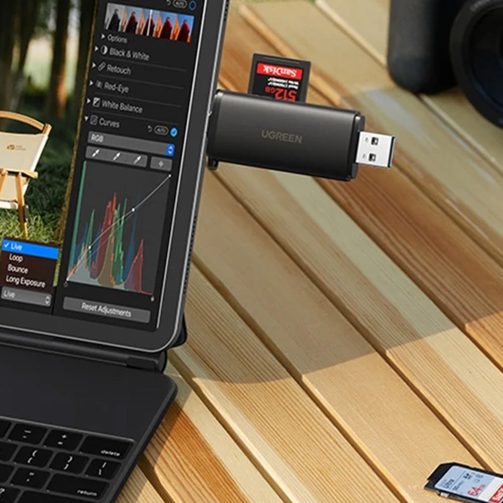 Adapter, SD / microSD Kartenleser für USB 3.0 und USB-C, Ugreen CM803, Schwarz