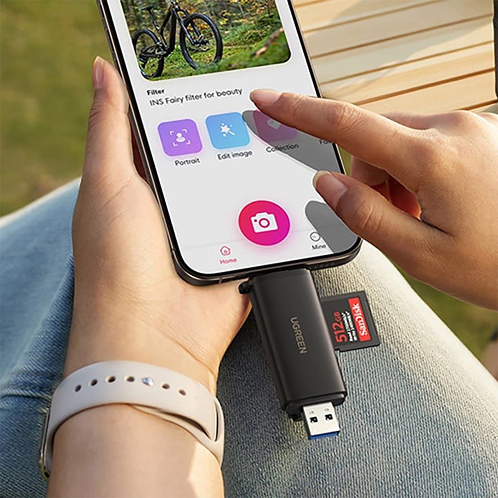 Adapter, SD / microSD Kartenleser für USB 3.0 und USB-C, Ugreen CM803, Schwarz