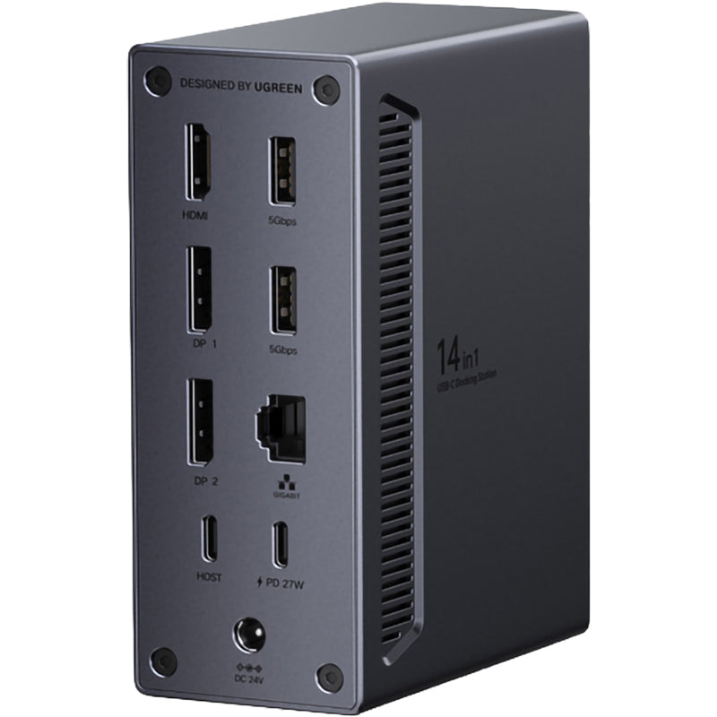 Dockingstation 14-in-1 mit 2x USB-C 10Gb/s, 3x USB-A, 2x Display Port 4K/120Hz, HDMI, RJ45 1Gb/s, Ugreen CM843, Schwarz