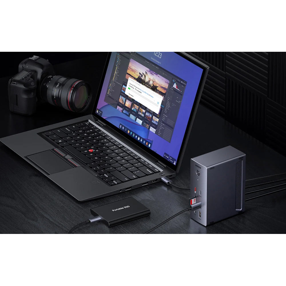Dockingstation 14-in-1 mit 2x USB-C 10Gb/s, 3x USB-A, 2x Display Port 4K/120Hz, HDMI, RJ45 1Gb/s, Ugreen CM843, Schwarz