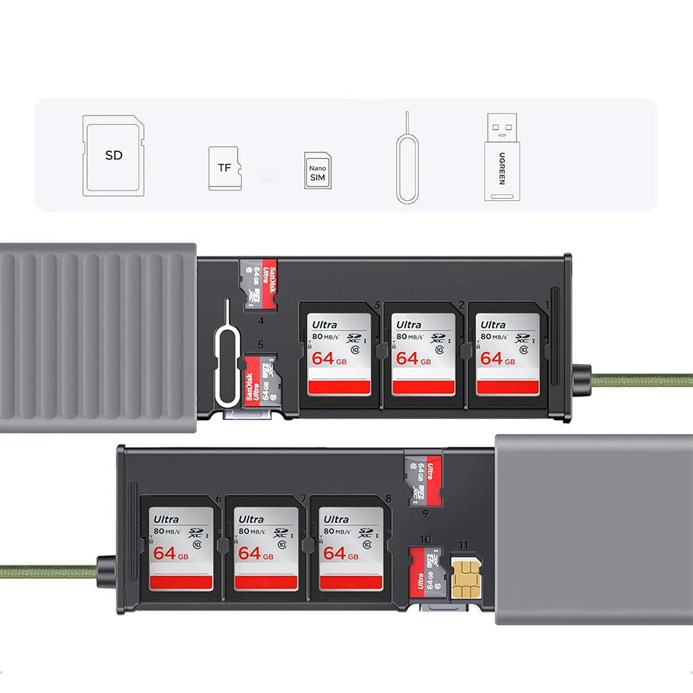 SD / microSD-Kartenleser, USB-A / USB-C, Ugreen CM856, Grau