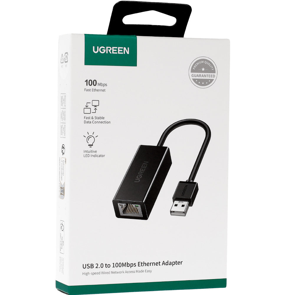 Adapter USB-A 2.0 für Ethernet (RJ45), 10/100 MB/s, Ugreen CR110, Schwarz