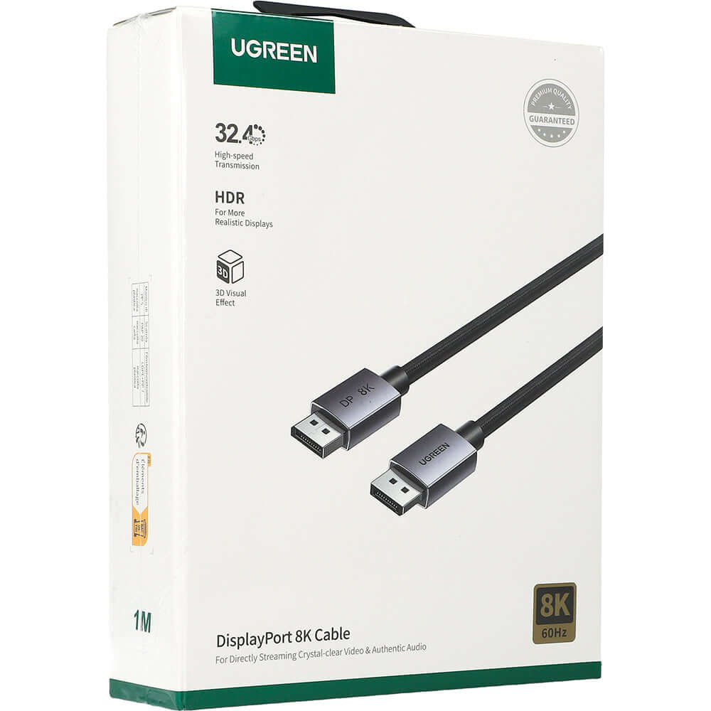 Kabel DisplayPort 1.4 Ugreen DP120 8K/60Hz mit geflochtenes 1m, Schwarz-grau