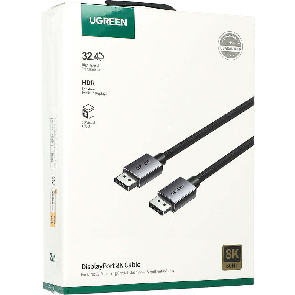 Kabel DisplayPort 1.4 Ugreen DP120 8K/60Hz mit geflochtenes 2m, Schwarz-grau