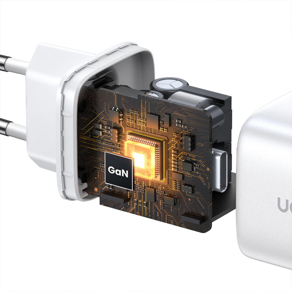 Schnell-Ladegerät 2x USB-C, Ugreen GaN, QC 3.0, PD 45W, Weiß