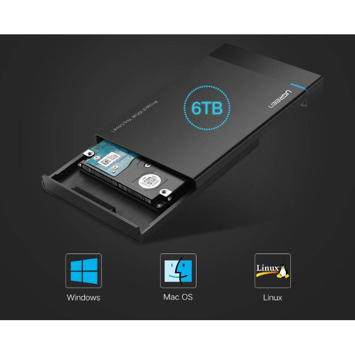 Festplattengehäuse 2.5" SATA auf USB-A 3.0 5Gb/s, Ugreen US221, Schwarz