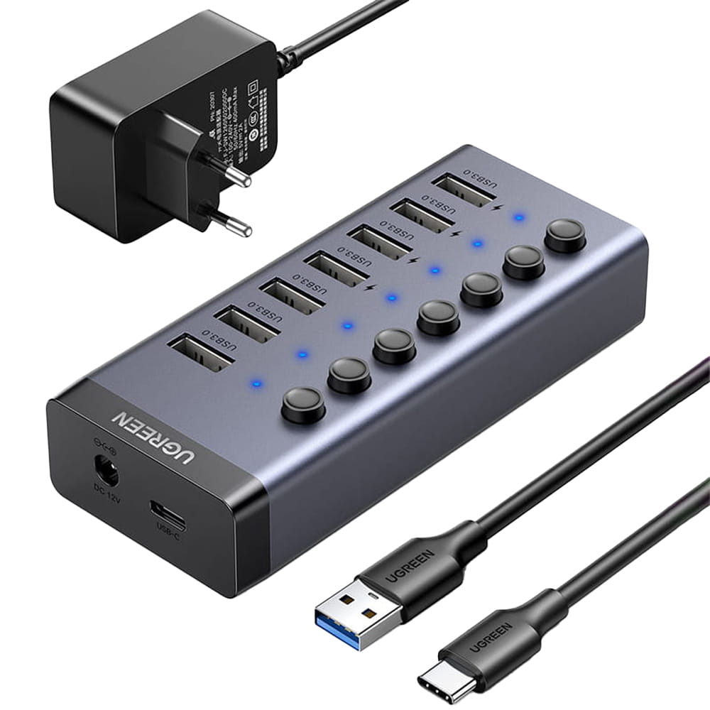 Multifunktionsadapter HUB 7in1 Ugreen CM481 USB-C, 7x USB-A, PD 3.0, Grau