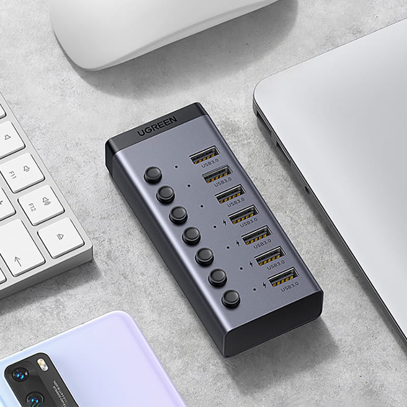 Multifunktionsadapter HUB 7in1 Ugreen CM481 USB-C, 7x USB-A, PD 3.0, Grau
