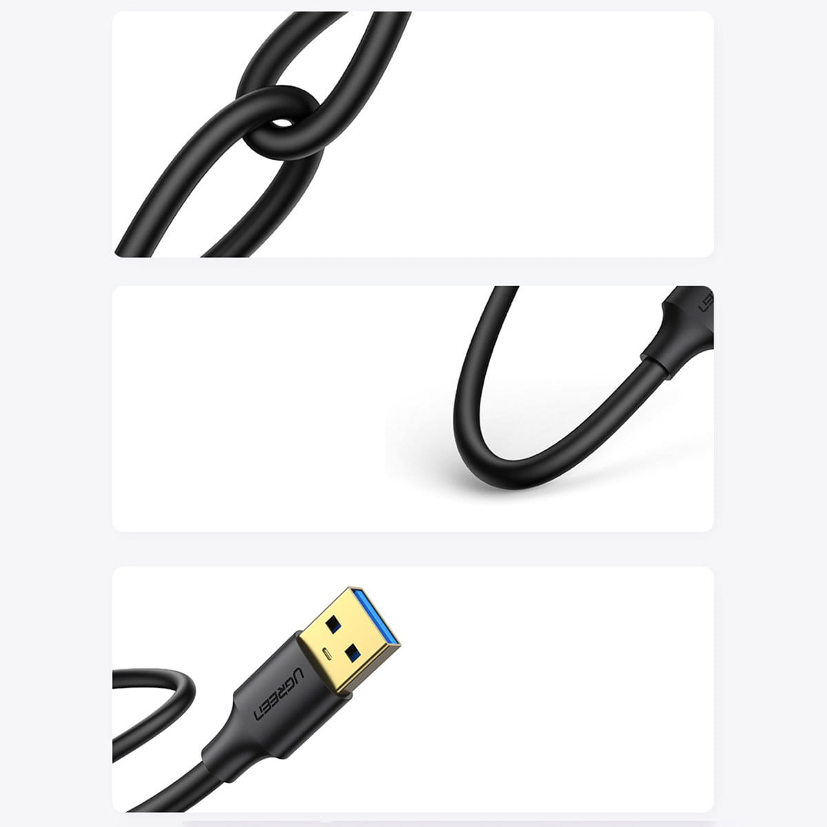 Kabel Ugreen USB 3.0 / USB-A (Typ A Stecker), 5 Gbps, 3 m, Schwarz