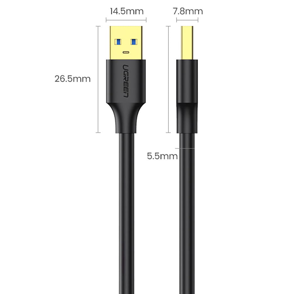 Kabel Ugreen USB 3.0 / USB-A (Typ A Stecker), 5 Gbps, 3 m, Schwarz