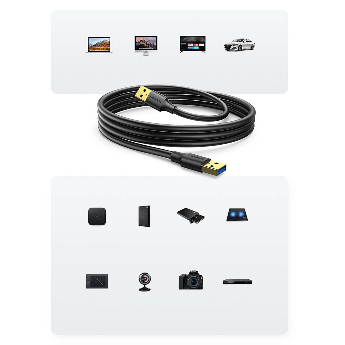 Kabel USB-A 3.2 auf USB-A 3.2, Ugreen US128, 5 Gbps, 0.5m, Schwarz