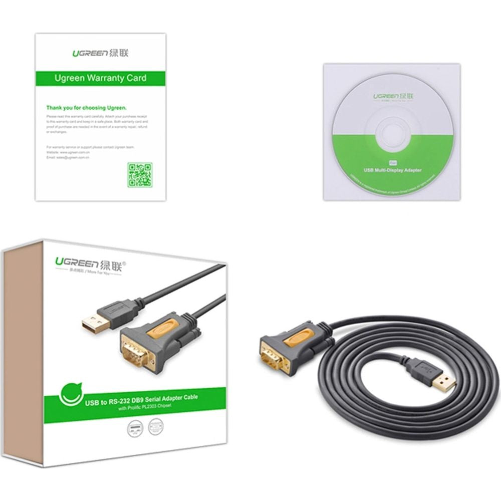 Adapter/Kabel Ugreen CR104 USB-A auf DB9 RS-232, 1,5 m, Grau