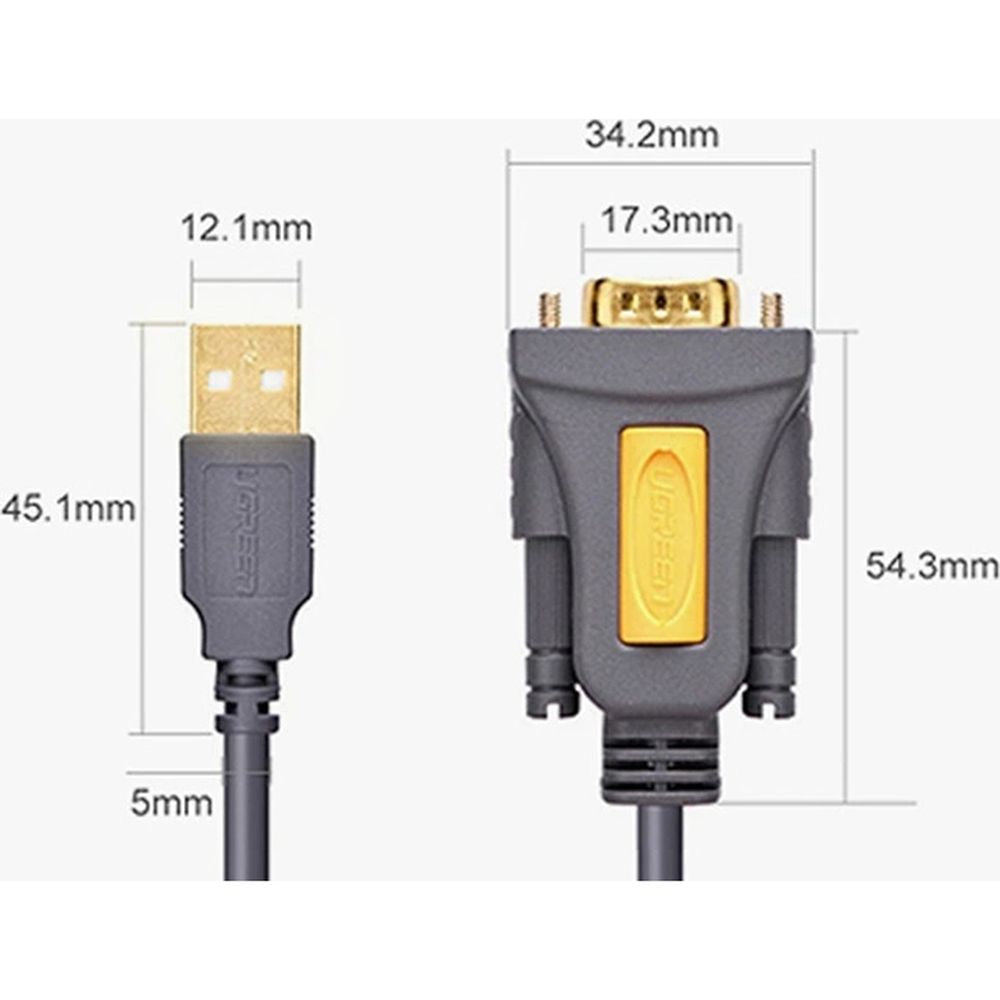 Adapter/Kabel Ugreen CR104 USB-A auf DB9 RS-232, 1,5 m, Grau