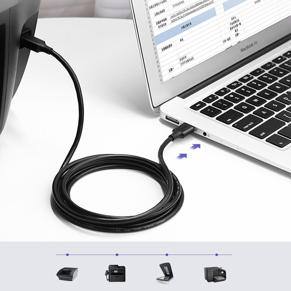 Druckerkabel USB-A (Stecker) auf USB Typ B (Stecker), Ugreen US135, 2 m, Schwarz