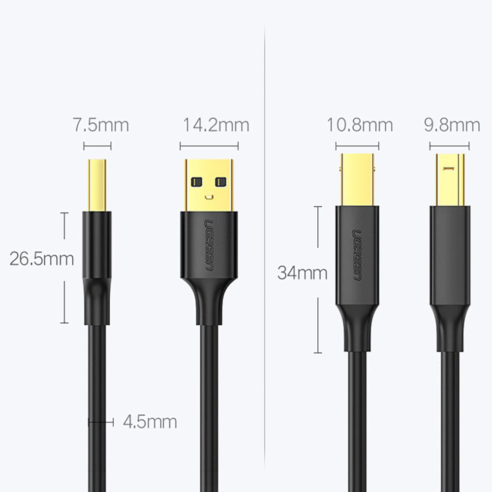 Druckerkabel USB-A (Stecker) auf USB Typ B (Stecker), Ugreen US135, 2 m, Schwarz