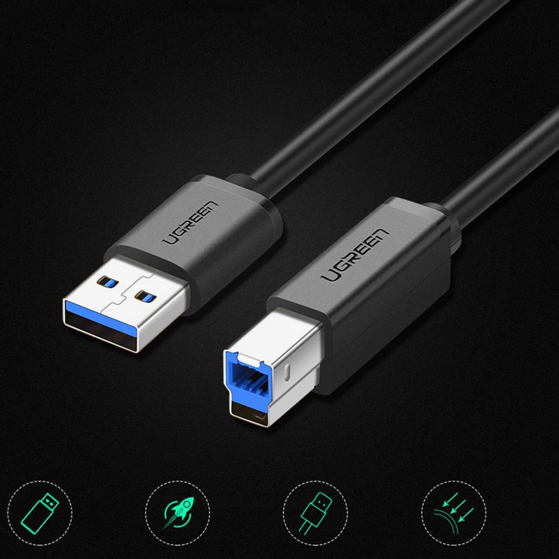 Druckerkabel USB (Stecker) auf USB Typ B (Stecker), Ugreen US210, 2 m, Schwarz