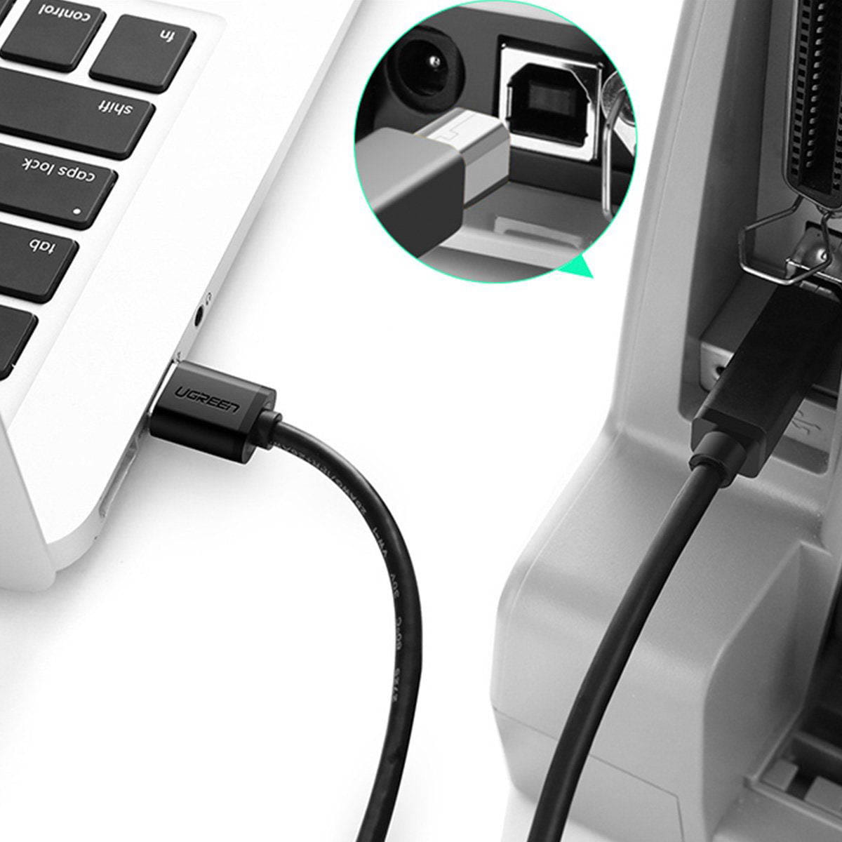 Druckerkabel USB (Stecker) auf USB Typ B (Stecker), Ugreen US210, 2 m, Schwarz