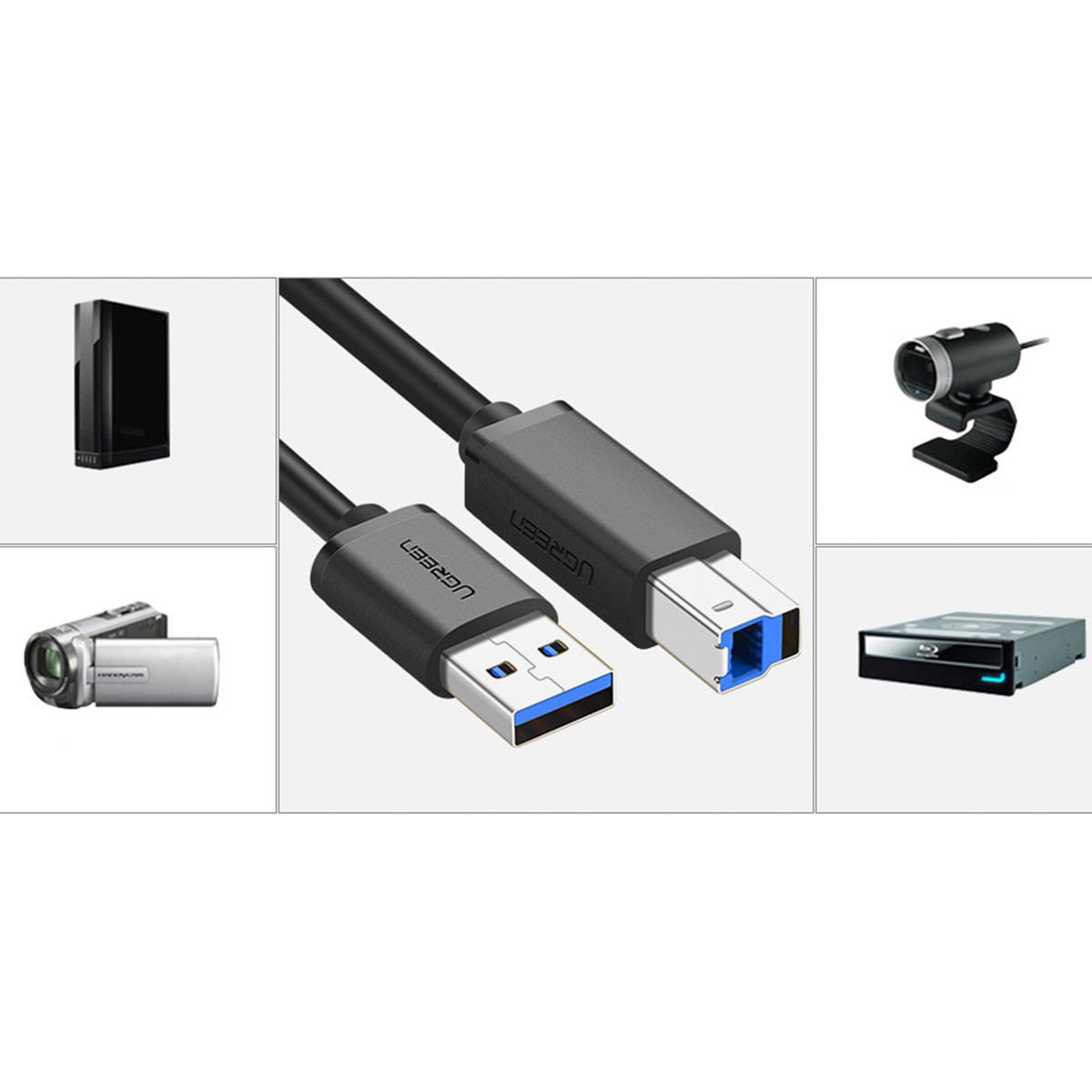 Druckerkabel USB (Stecker) auf USB Typ B (Stecker), Ugreen US210, 2 m, Schwarz
