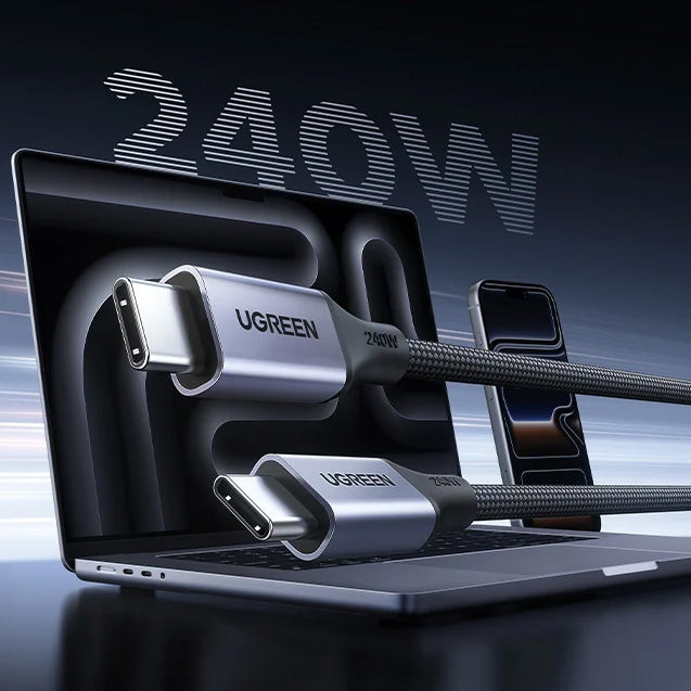 Kabel Ugreen USB-C zu USB-C, 240W, PD 3.1 mit E-Marker, Ugreen L537, 1 m, Grau