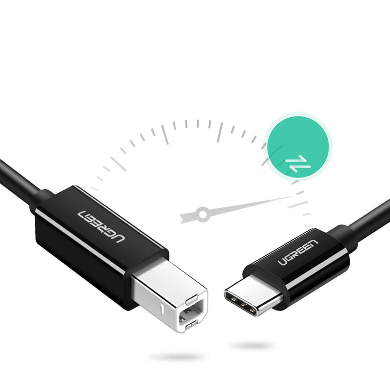 Druckerkabel USB-C (Stecker) auf USB Typ B (Stecker), Ugreen US241, 2 m, Schwarz