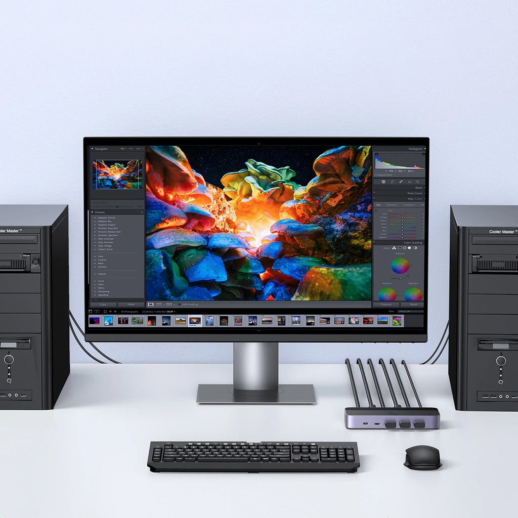 KVM Switch mit Geräteschalter, 3x HDMI 4K 60Hz, 3x USB-A 5Gb/s, 2x USB-C, Ugreen KVM CM664 inkl. HDMI und USB-Kabel, Schwarz-Silber