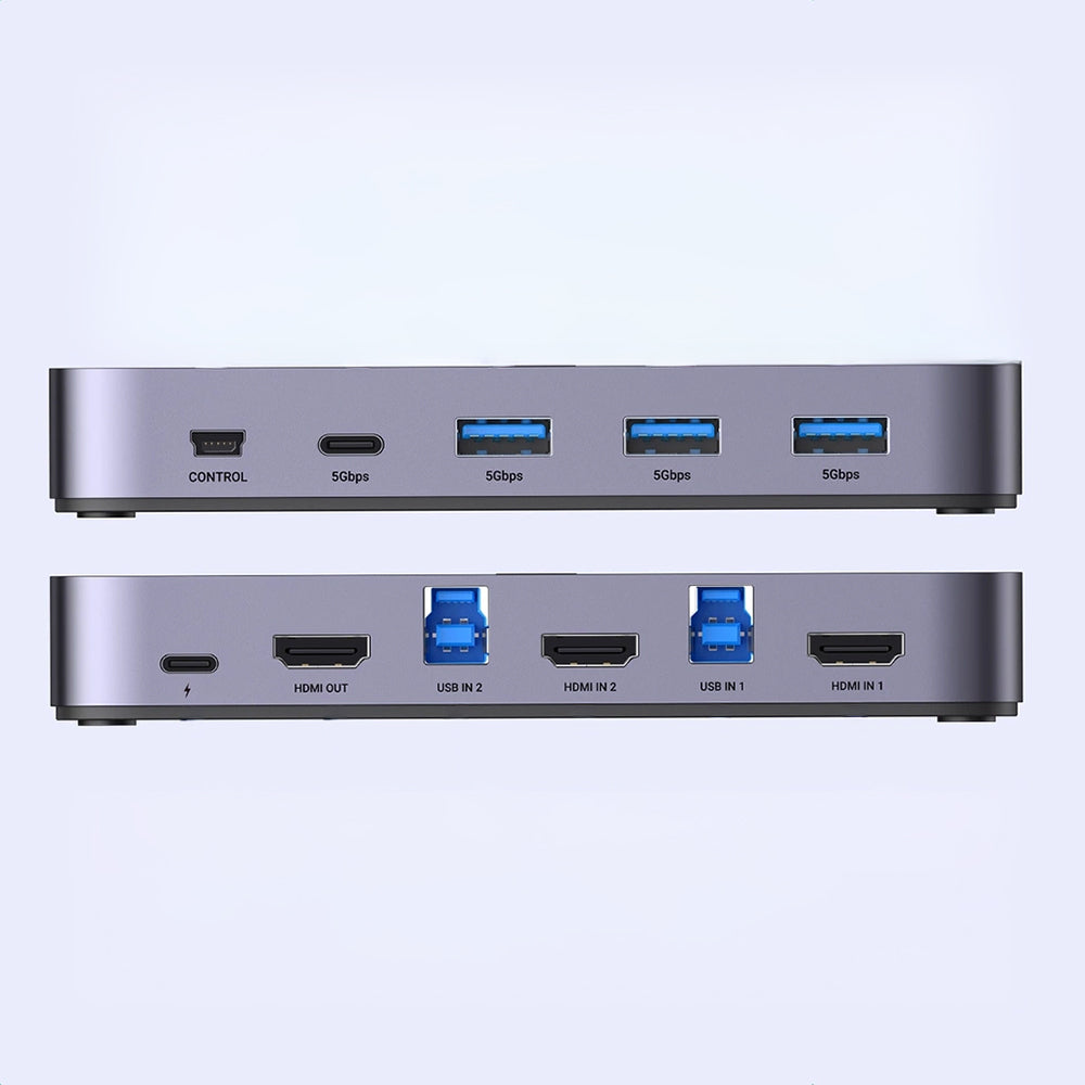 KVM Switch mit Geräteschalter, 3x HDMI 4K 60Hz, 3x USB-A 5Gb/s, 2x USB-C, Ugreen KVM CM664 inkl. HDMI und USB-Kabel, Schwarz-Silber
