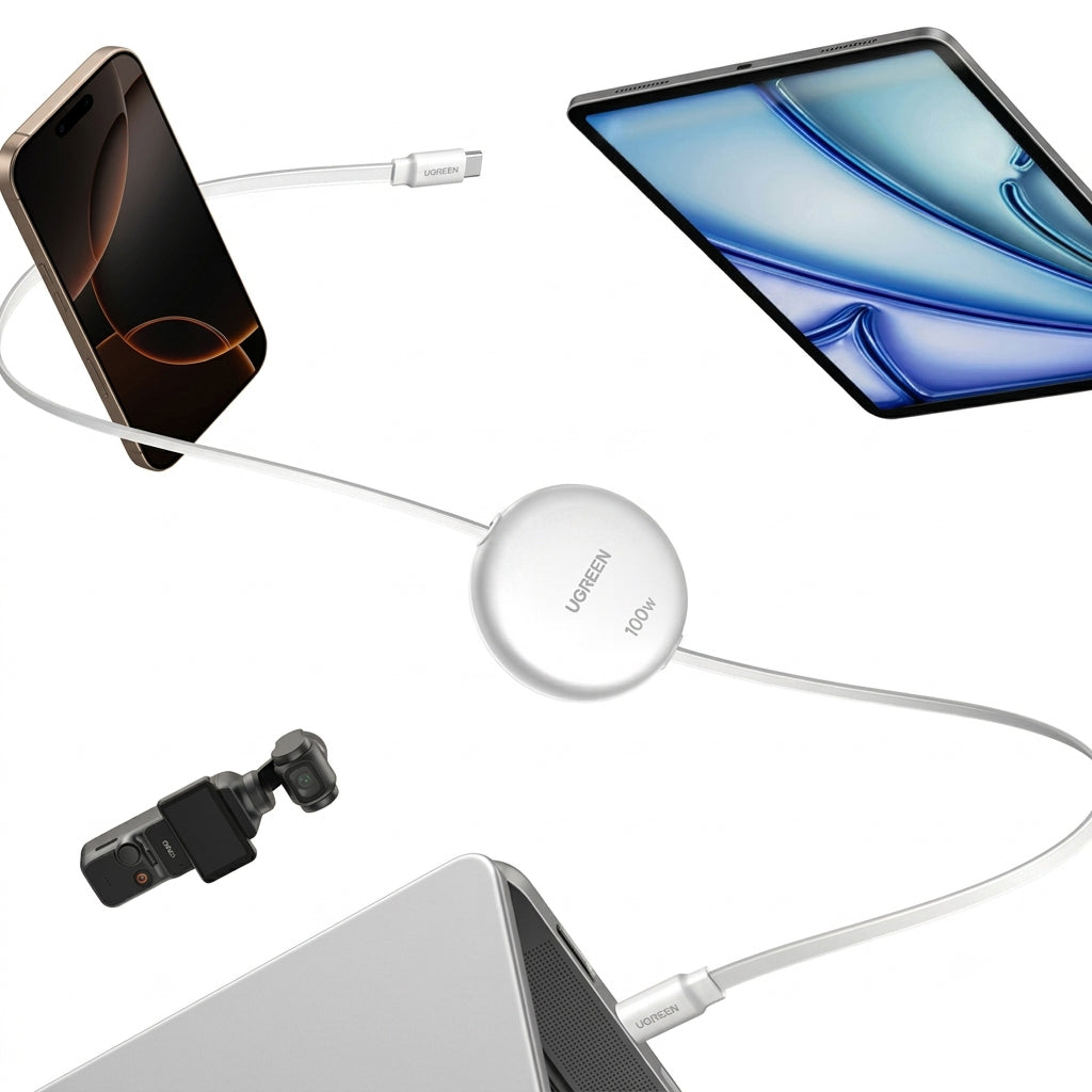 Einziehbares Kabel USB-C zu USB-C, 100W PD, Ugreen L531 Nexode, 1 m, Weiß