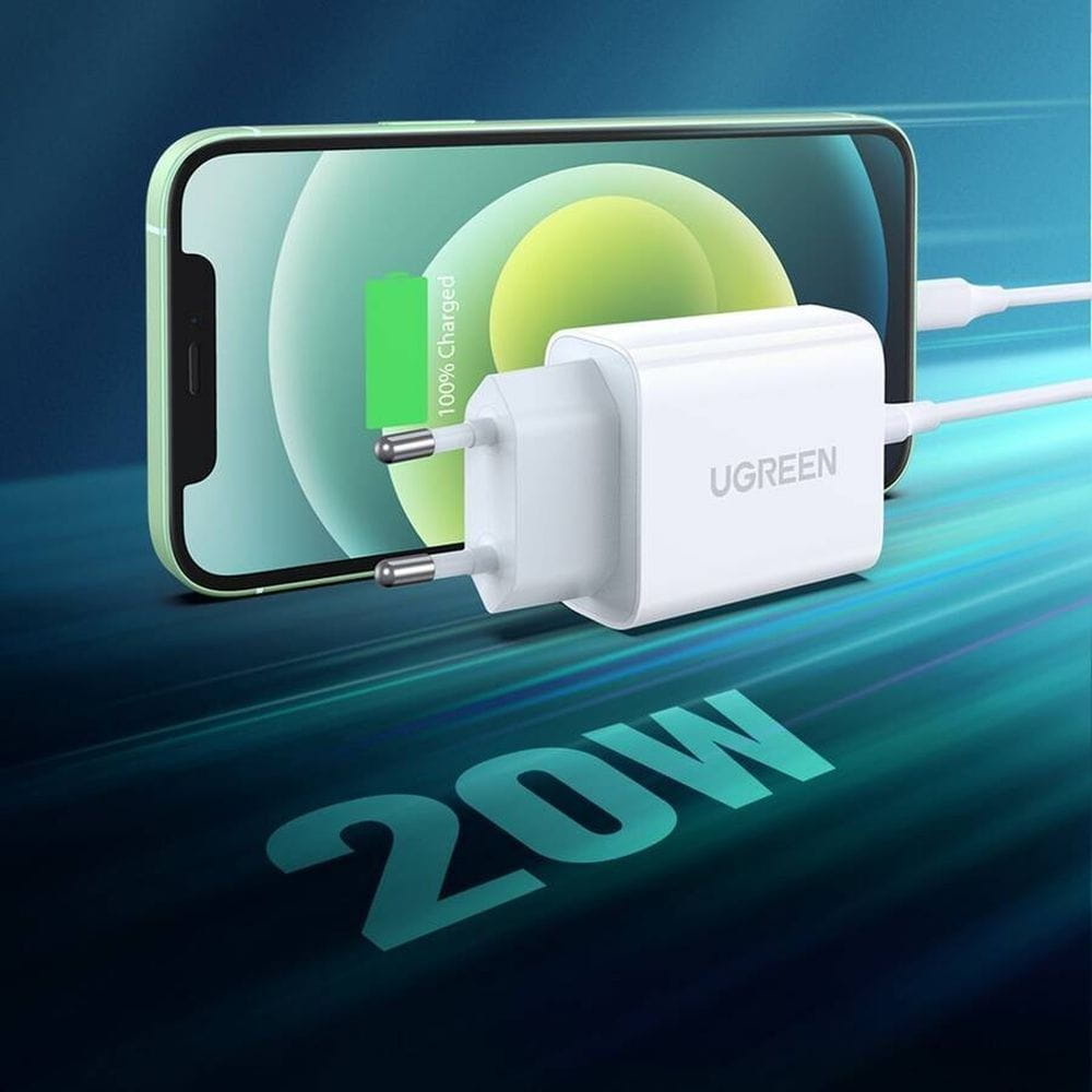 Schnell-Ladegerät, Ugreen USB-C, QC 4.0, PD 20W, Weiß