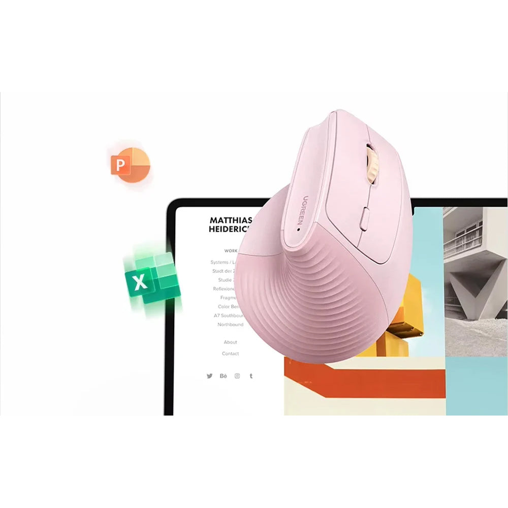 Ergonomische kabellose Maus, Ugreen M571, 2.4 GHz USB, Rosa