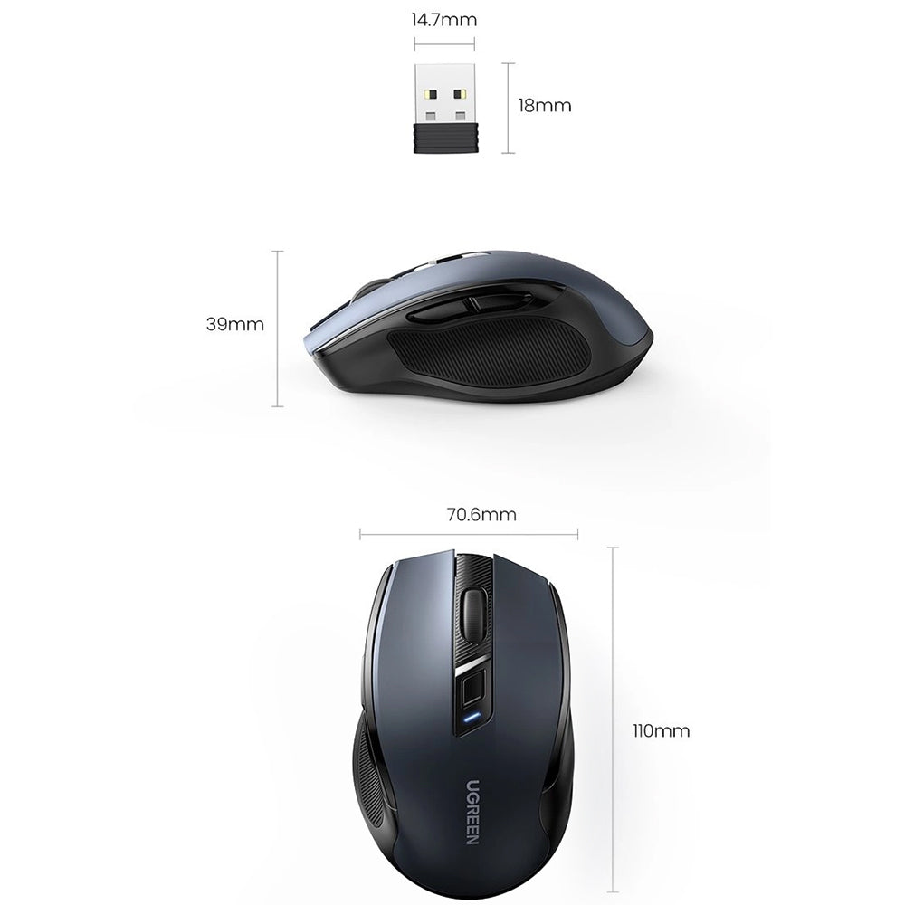 Kabellose Maus Ugreen MU006, Bluetooth 5.0, 2.4 GHz USB-A, 4000 DPI, Schwarz
