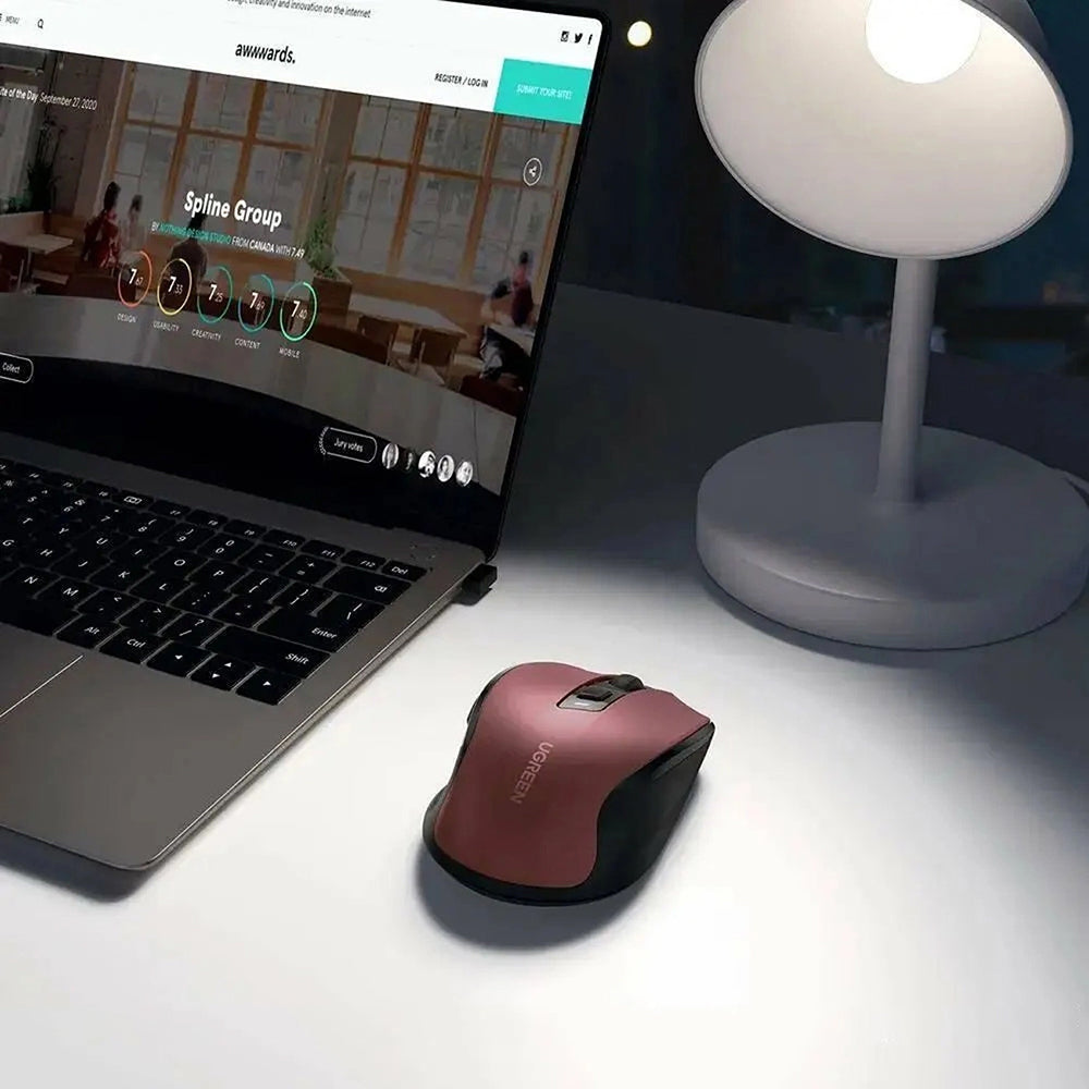 Kabellose Maus Ugreen MU006, Bluetooth 5.0, 2.4 GHz USB-A, 4000 DPI, Burgunderrot