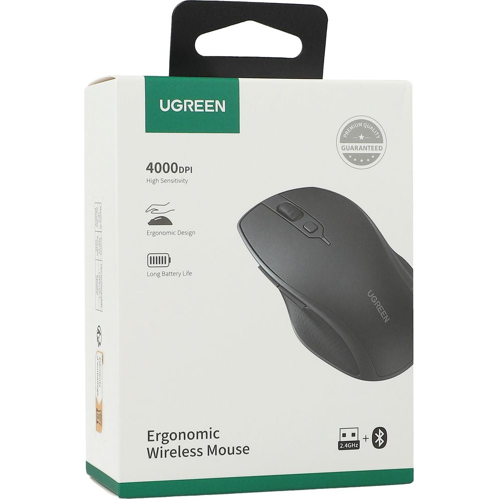 Kabellose ergonomische Maus, Ugreen MU101 Ergonomic Wireless Mouse, USB 2.4GHz, Bluetooth, Schwarz
