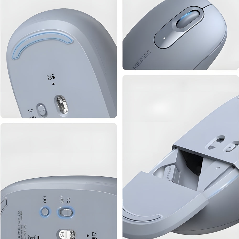 Kabellose optische Maus, Ugreen MU105 Wireless Mouse, USB 2.4GHz, Hellblau und Grau