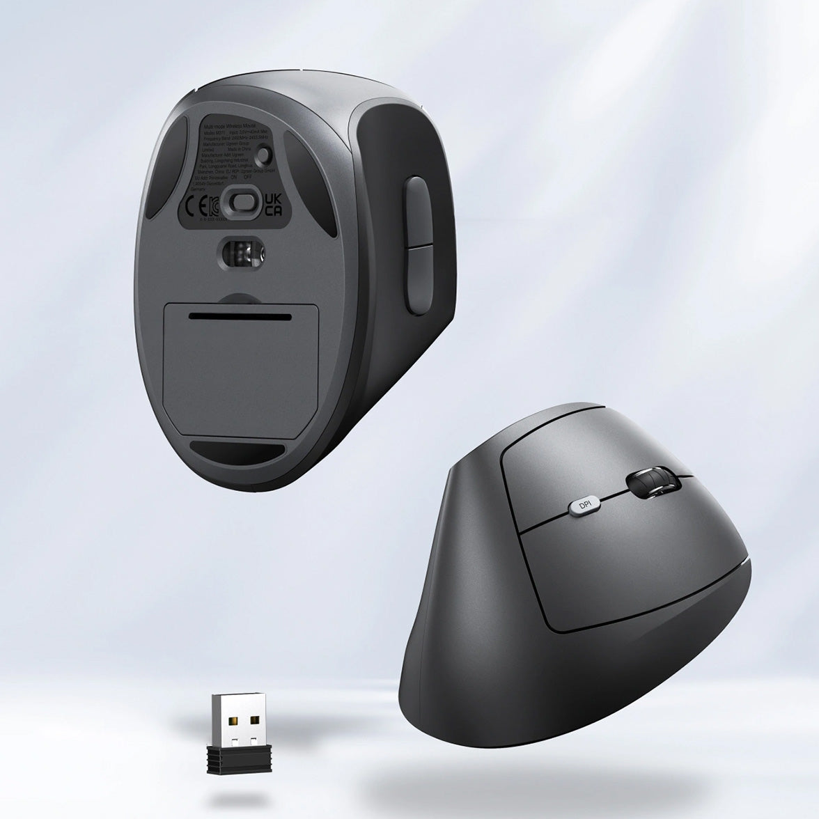 Ergonomische kabellose Maus, Ugreen M371, Bluetooth / 2.4 GHz USB, Schwarz