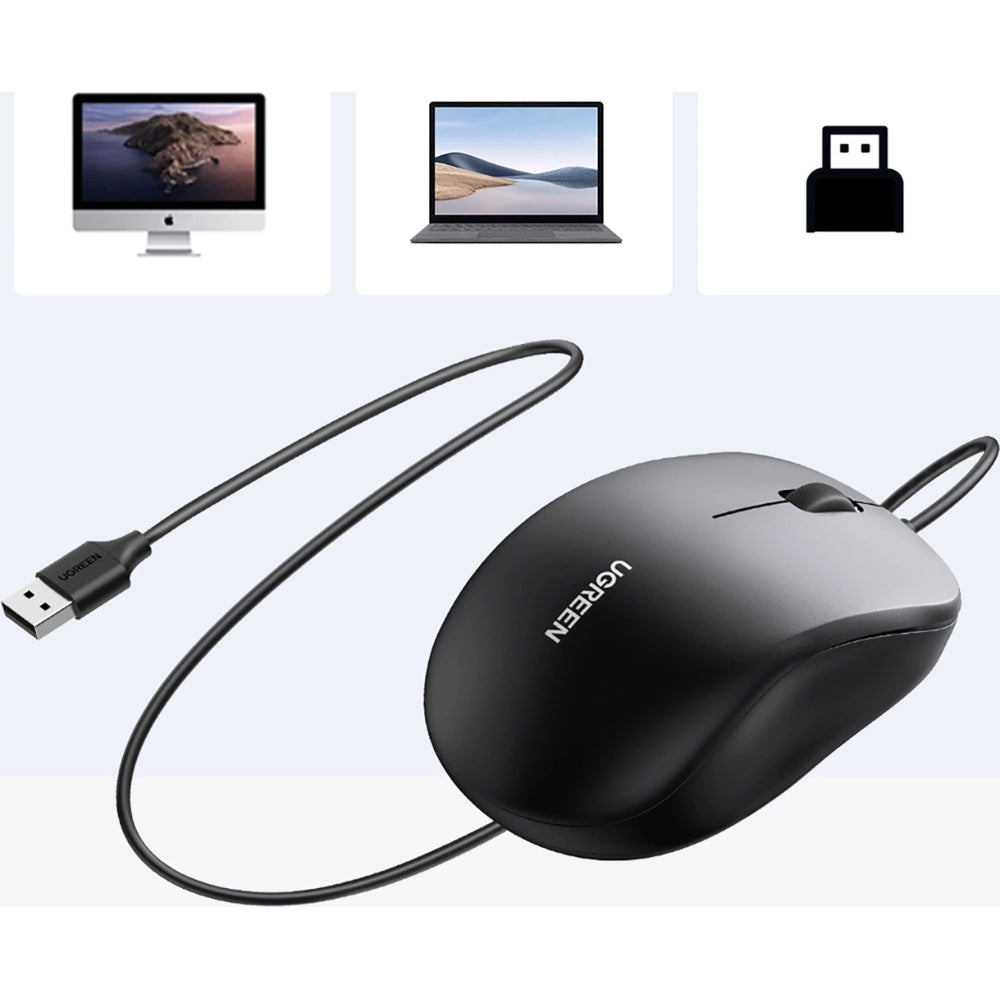 Kabelgebundene ergonomische Maus, USB-A, 1200 DPI, Ugreen MU007, Schwarz