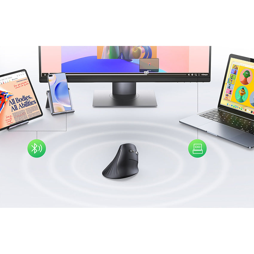 Ergonomische kabellose optische Maus, Ugreen MU008mini, Bluetooth 5.0 und 2.4 GHz USB, Schwarz